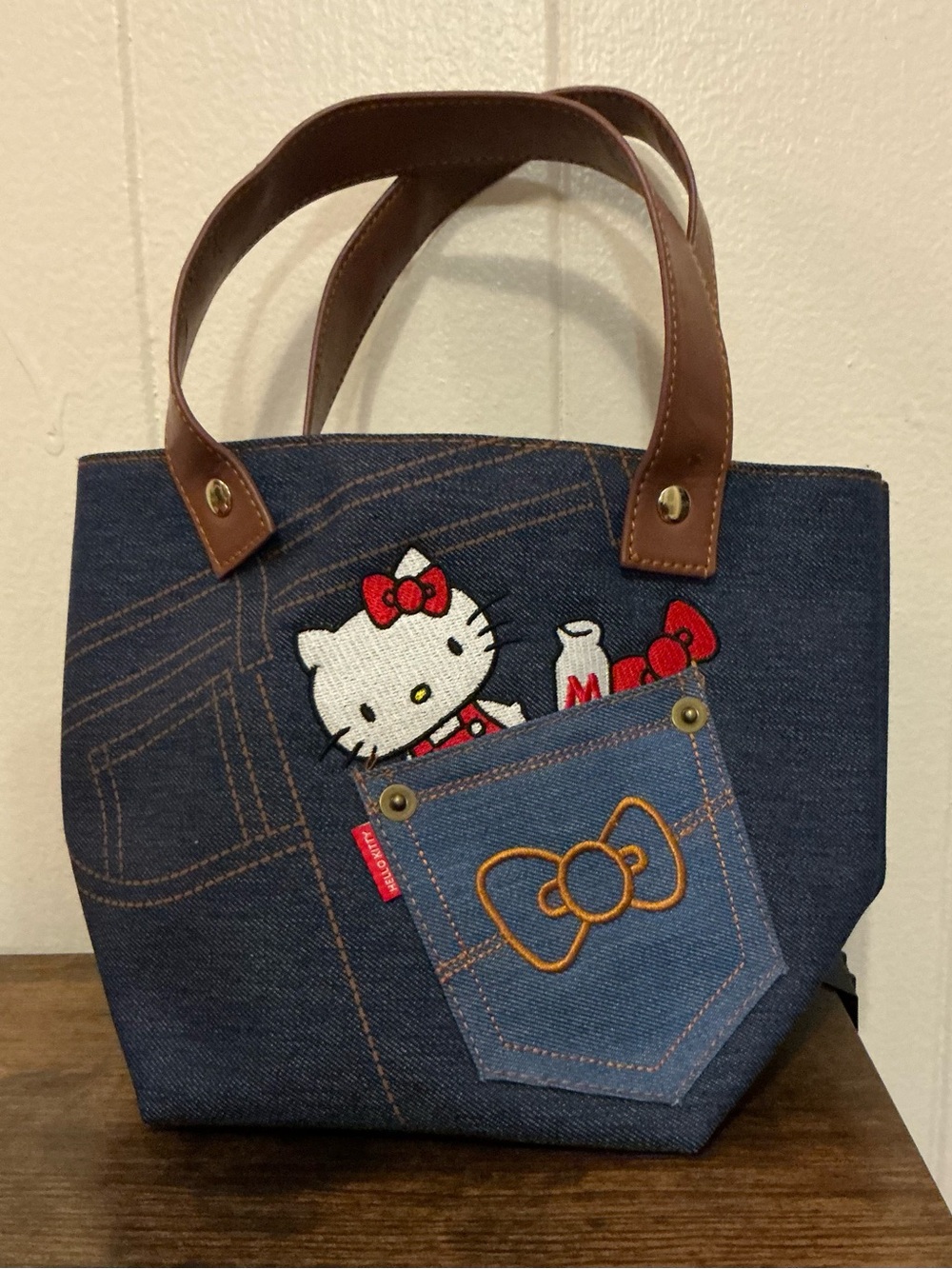 Rare Vintage Sanrio 2018 Denim Hello Kitty Denim Retro Style Small Tote Handbag